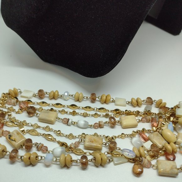 Three Piece Set Necklace in Tones of Cream, Blues, Pinks and Gold - Picture 10 of 13